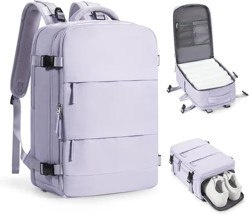 Vista 21 de Mochila de viaje grande, bolsa de mano, aprobada para aviones, para artículos personales, para hombre o mujer, color beige con marrón