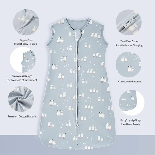 Vista 2 de insular Paquete de 2 mantas de algodón para bebé, saco de dormir con cremallera de 2 vías para niños y niñas, unisex Oveja y pato