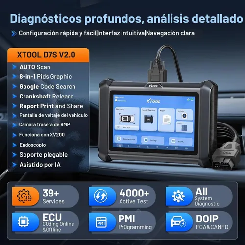 Vista 2 de XTOOL Herramienta de diagnóstico del escáner D7S OBD2 2026 Herramienta de escaneo bidireccional Ver. de D7 con ECU C0ding, prueba activa, FCA