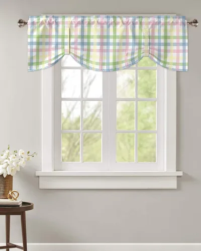 Vista 2 de Cortina de cenefa de Pascua con lazo para cocina, sala de estar, dormitorio, baño, cafetería, bolsillo para barra, panel corto para ventana