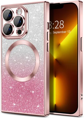 Vista 52 de Hython Funda para iPhone 13 Pro transparente con purpurina magnética [compatible con MagSafe] Protector completo de lente de cámara delgado