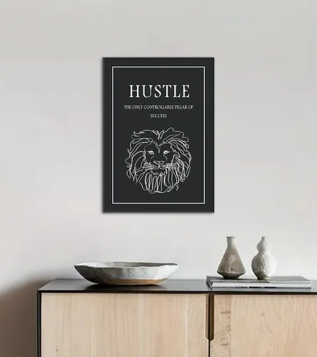 Vista 4 de Inspirational Hustle Wall Art - Lion Head withEncouraging Quotes Canvas Print Motivational Wall Decor, Black and White Office Picturtes Success