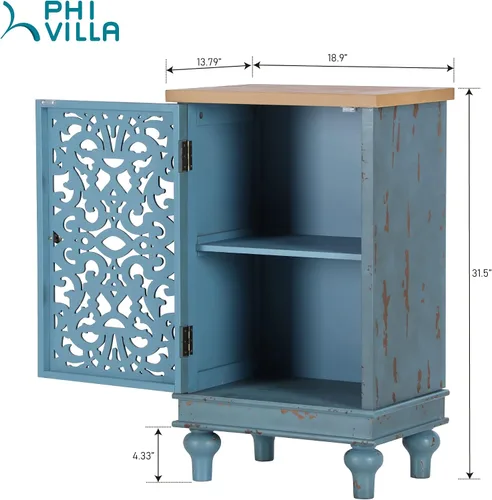 Vista 2 de PHI VILLA Gabinete de Almacenamiento Decorativo Pequeño con Puerta Individual - Mesa de Noche Decorativa para Sala de Estar Dormitorio, Mesa Lateral