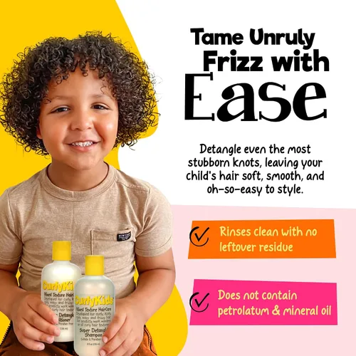 Vista 5 de Ccurlykids conjunto mixto de pelo Haircare Super desenredante champú acondicionador de 8.0 ounce, 8.0 ounce, spray 6.0 ounce, rizado Crème