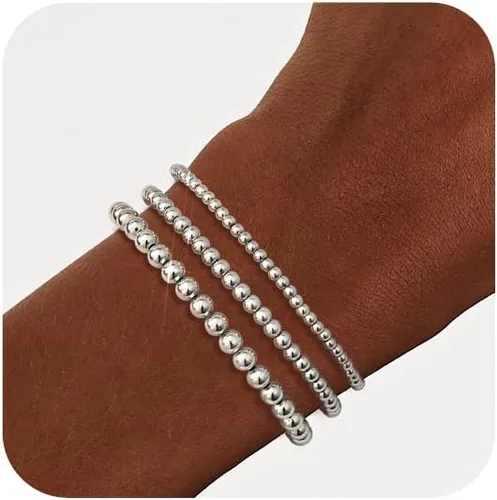 Vista 12 de Doubgood - Pulseras de oro para mujer, juego de 5 piezas, pulseras chapadas en oro de 14 quilates, conjuntos de joyería con cuentas elásticas
