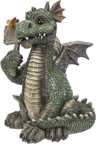 Vista 3 de Pacific Trading - Figura de dragón verde con letrero de bienvenida, 7 pulgadas