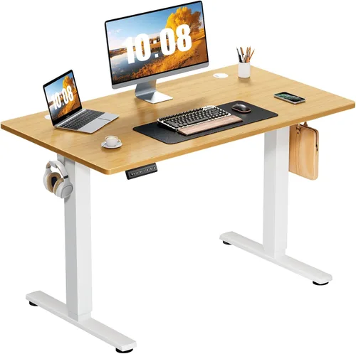 Vista 24 de DUMOS Escritorio eléctrico de pie de 40 pulgadas con altura ajustable, estación de trabajo para computadora para trabajar sentado o de pie, mesa