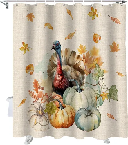 Vista 11 de LooPoP Juego de cortinas de ducha de otoño, cortina de ducha de pino y ardilla con ganchos, cortinas de ducha de tela de poliéster impermeable