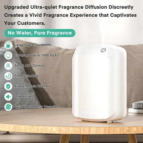 Vista 2 de Difusor inteligente sin agua, difusor de aroma con tecnología inteligente de aire frío, capacidad de 13.5 fl oz y cobertura de 1500 pies cuadrados