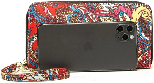 Vista 205 de Cartera de mano para mujer, estilo bohemio, con RFID, elegante, espaciosa con correa para viajes, capacidad para tarjetas, teléfono, dinero