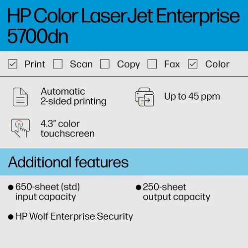 Vista 2 de HP Impresora Color LaserJet Enterprise 5700dn, la mejor para empresas (6QN28A)