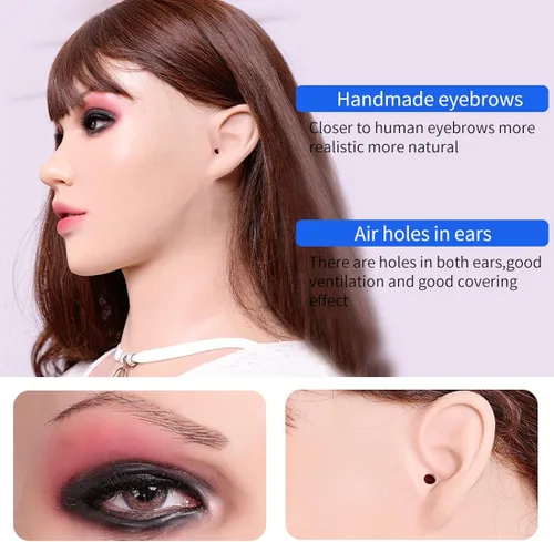 Vista 4 de SUAISKR Máscara de cabeza femenina de silicona realista hecha a mano para Halloween para crossdresser cosplay