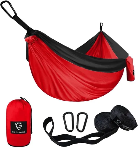 Vista 21 de Gold Armour Hamaca de camping – Hamaca doble XL, hamaca portátil, accesorios de camping, equipo para exteriores e interiores con correas de árbol