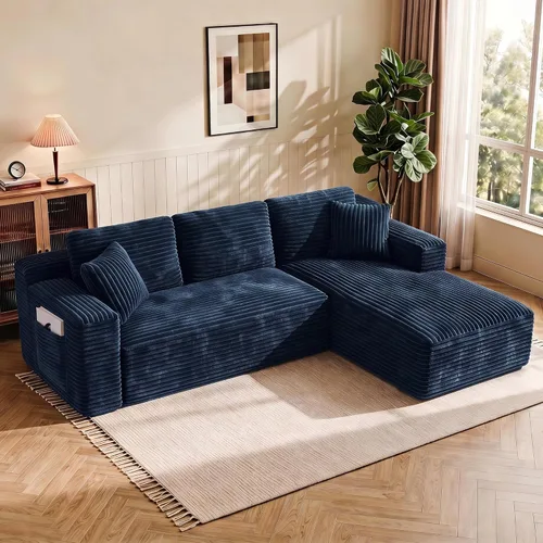 Vista 14 de WINBOY Sofás deshuesados en forma de L de 106 pulgadas para sala de estar, cómodo sofá modular de pana comprimido con bolsillo lateral, Chiase