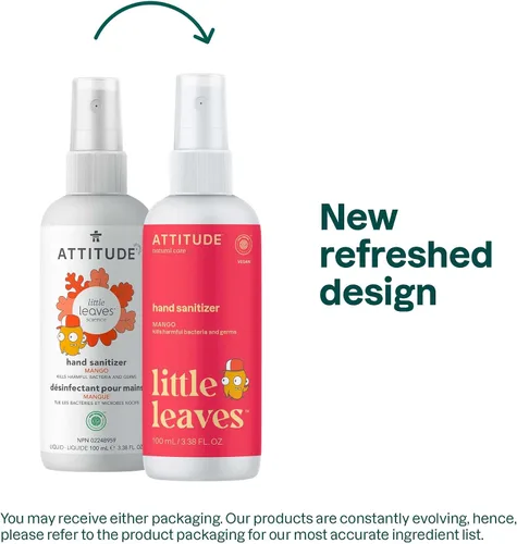 Vista 2 de ATTITUDE Spray desinfectante de manos para niños y adultos, verificado por EWG, tamaño de viaje, dermatológicamente probado, a base de plantas