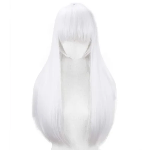 Vista 2 de YOGFIT Lina - Peluca de mujer larga y recta con fleco para disfraz de Halloween Fiesta de Cosplay