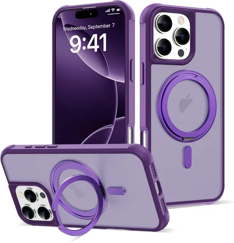 Vista 25 de Funda diseñada para iPhone 14 Plus con soporte de anillo magnético giratorio de 360° [Compatible con Mag-Safe] [Protección de Grado Militar] Fundas