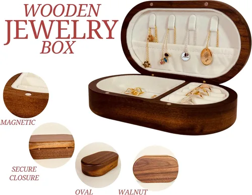 Vista 5 de Joyero personalizado para mujer, flor de nacimiento, organizador de madera hecho a mano, grabado personalizado con letra inicial y nombre
