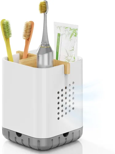 Vista 9 de Boperzi Portacepillos de dientes negros para baño, soporte eléctrico para cepillos de dientes con divisor de bambú, cepillo de dientes