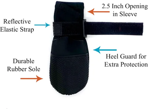 Vista 4 de Botas protectoras para patas de perro en neopreno, para todos los climas, con correas retráctiles en 5 tamaños., Negro