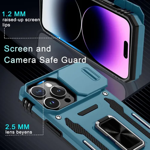 Vista 390 de DEERLAMN Funda para iPhone Xs Max con funda deslizante para cámara + protector de pantalla, soporte giratorio de anillo de grado militar a prueba