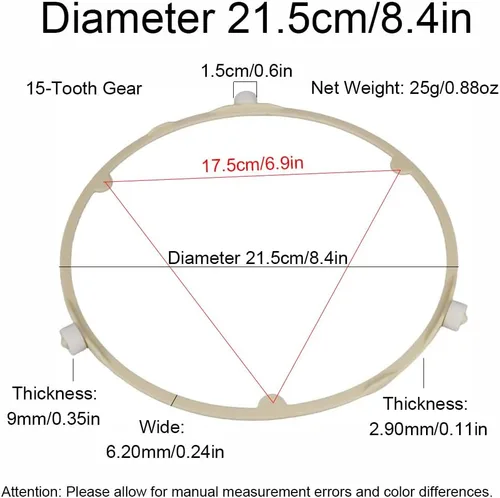 Vista 2 de TOP-MAX Microwave Turntable Support Ring Replacement - White Round 21.5cm (8.5in) Integrated Roller Track for Stable Oven Rotation