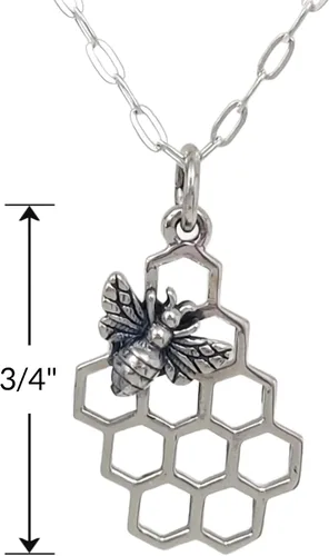 Vista 2 de Sterling Silver Honey Bee on Honeycomb Cutout Charm Necklace, 18