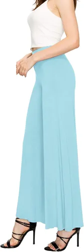 Vista 111 de Made By Johnny Pantalones palazzo elásticos de pierna ancha para mujer, lisos, casuales, cómodos