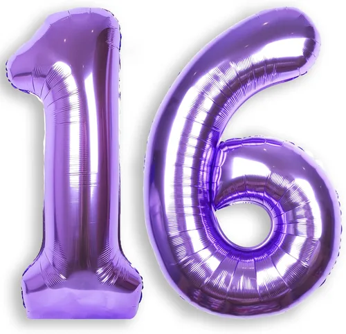 Vista 30 de Globo de número 0 de 40 pulgadas de RainbowQ Party, grande, color púrpura, para niños o niñas, números del 0 al 9, de papel de aluminio y Mylar