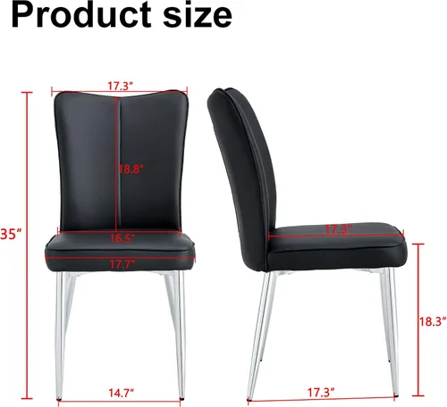 Vista 2 de Set of 4 Modern Minimalist Dining Chairs -Black PU Leather Sofa-Style Seating, Curved Backrest+ Seat Cushions,Silver Electroplated Metal