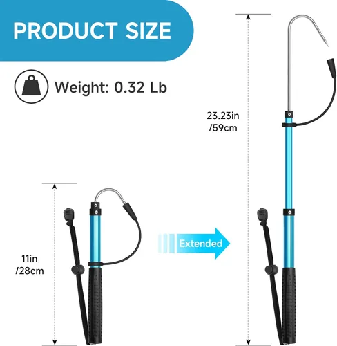 Vista 2 de SANLIKE Telescopic Fishing Gaff Aluminum Pole with Nonslip Rubber Handle Stainless Steel M8 Screw Hook Azul