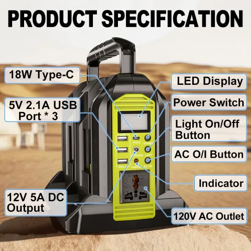 Vista 2 de Inversor de corriente de 350 W compatible con batería Ryobi de 40 V, 4 puertos CC 40 V a CA de 110 ~ 120 V, inversor de batería de onda sinusoidal