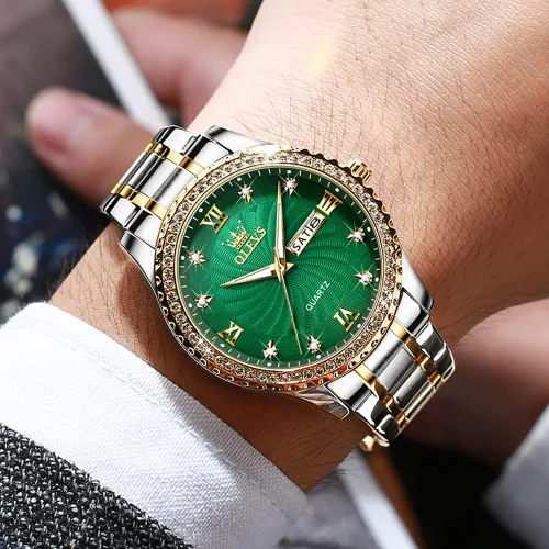 Vista 9 de OLEVS Men's Luxury Stainless Steel Watches, Big Face Gold Men Quartz Analog Watches Fashion 30M Waterproof Casual Wrist Watch with Day Date Diamond