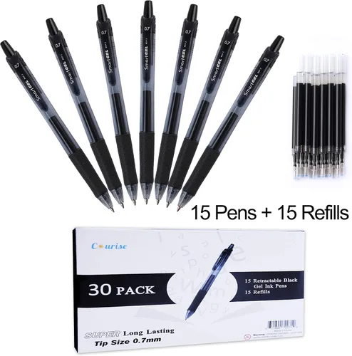 Vista 2 de Paquete de 30 bolígrafos de gel negros, bolígrafos retráctiles de tinta de gel de punta media, escritura suave para escuela, oficina, hogar, agarre