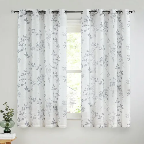 Vista 17 de Beauoop Juego de 2 cortinas semitransparentes de lino floral para sala de Clásico azul y gris