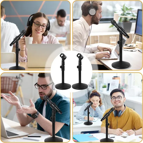 Vista 7 de 2 juegos de soporte ajustable para micrófono de escritorio, soporte de micrófono de mesa con tornillo macho de 5/8 pulgadas a 3/8 pulgadas hembra