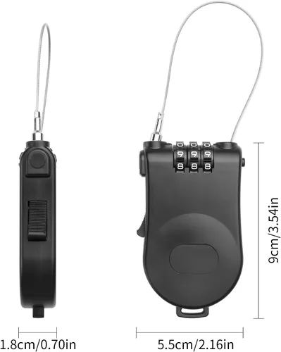 Vista 5 de YAODHAOD Candado de cable de combinación, cerradura de equipaje retráctil de cable de acero con cable de acero retráctil de 39 pulgadas, cerradura