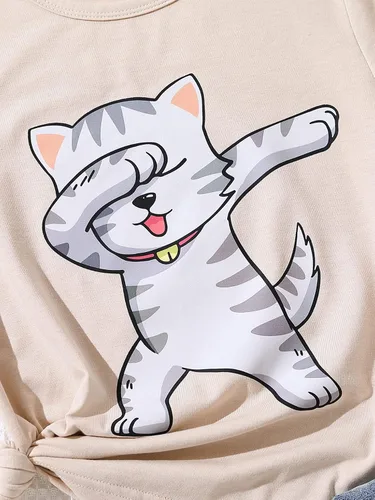 Vista 4 de SOLY HUX Camisetas de manga corta con estampado de gato de dibujos animados para niña