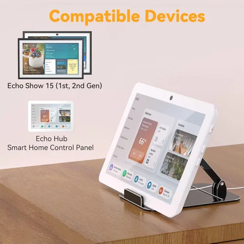 Vista 5 de Soporte inclinable compatible con Echo Show 15 y Echo Hub, bandeja Negro