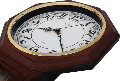 Vista 6 de JUSTIME Reloj Tradicional de Pared de Estilo Schoolhouse Clásico Vintage con Números Árabes, Reloj de Pared con Melodía con Péndulo y Melodía