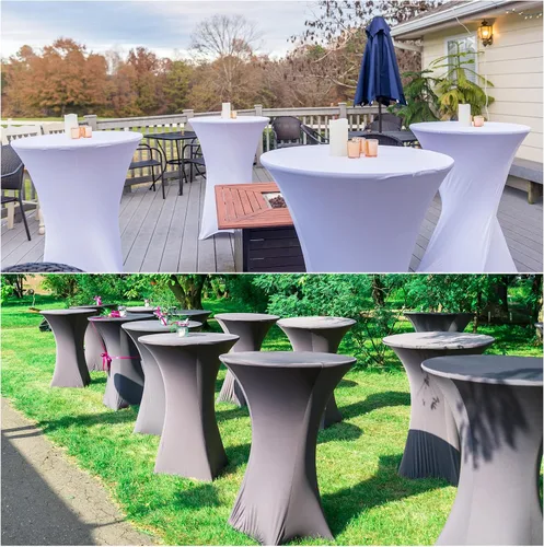 Vista 4 de uxcell 4 manteles redondos de cóctel de 24 x 43 pulgadas, mantel elástico Highboy de elastano, mesa alta ajustable para bar, fiesta de boda (negro)