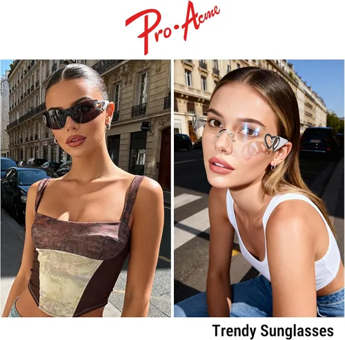 Vista 2 de Pro Acme Gafas de sol envolventes sin montura para mujeres y hombres, de gran tamaño, a la moda, gafas de sol futuristas, sombra fresca de moda