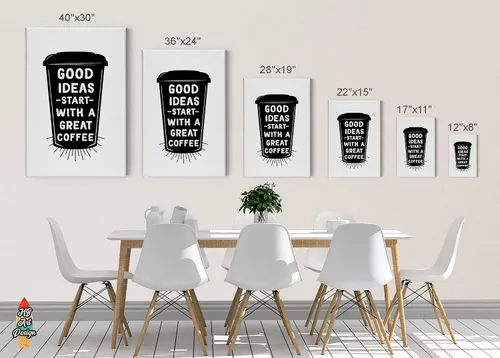 Vista 5 de HB Art Design Good Ideas Start With a Great Coffee Quote on Black Cup Canvas Print Wall Art Coffee Bar Decor Coffee Signs Kitchen Wall Decor Dining