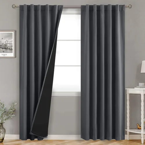 Vista 186 de BGment Cortinas 100% opacas beige de 63 pulgadas de largo con forro aislante térmico, bolsillo para varilla y lengüeta trasera de doble capa