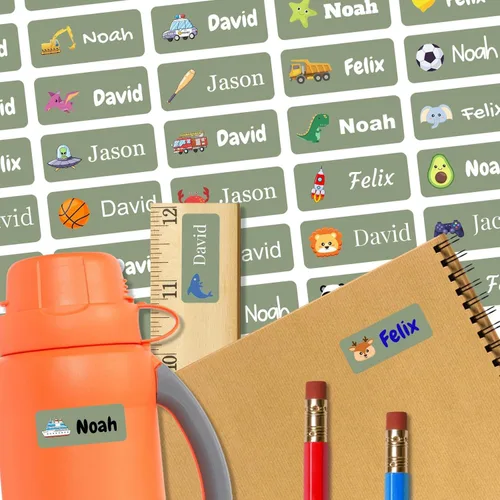 Vista 27 de 128 etiquetas adhesivas de nombre personalizadas para guardería, etiquetas de nombre impermeables personalizadas para niños, suministros escolares