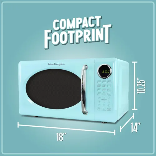 Vista 77 de Nostalgia Horno microondas retro compacto para encimera, 0.7 pies cúbicos, 700 vatios con pantalla digital LED, bloqueo para niños, interior fácil