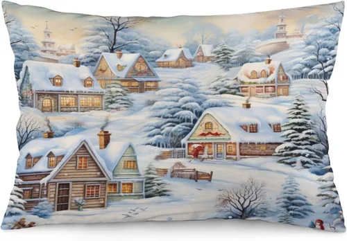 Vista 26 de Fundas de cojín decorativas para cama, diseño de pueblo de invierno, escena de invierno, con una casa victoriana en un entorno nevado, fundas