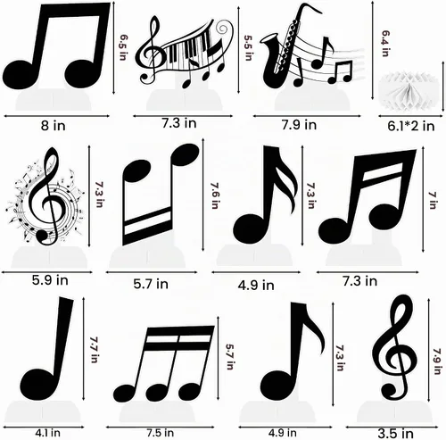 Vista 2 de Notas musicales para decoración de mesa de fiesta, 11 piezas, centros de mesa de panal de abeja para notas musicales, temática de fiesta