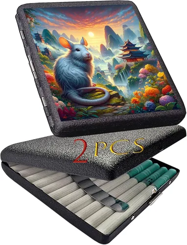 Vista 10 de 2pcs Cigarette case, Capacity Can Hold 20 Sticks,Metal Cigarette Box Portable Holder Crush-Proof Wallets, Card Cases & Money