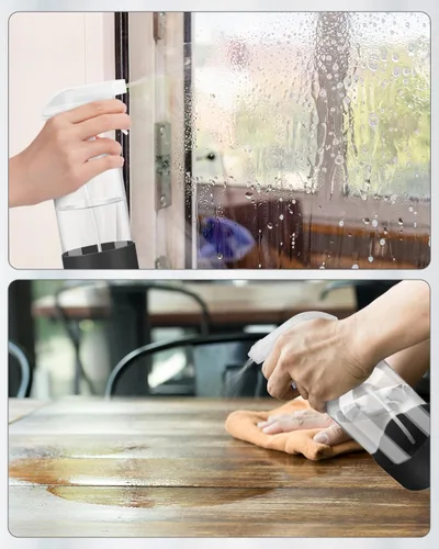 Vista 6 de Rionisor - Botellas de cristal con rociador con protección de manga de silicona, contenedores recargables vacíos de 16 oz, Negro, 1 paquete